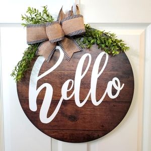 "Hello" wood door hanger
